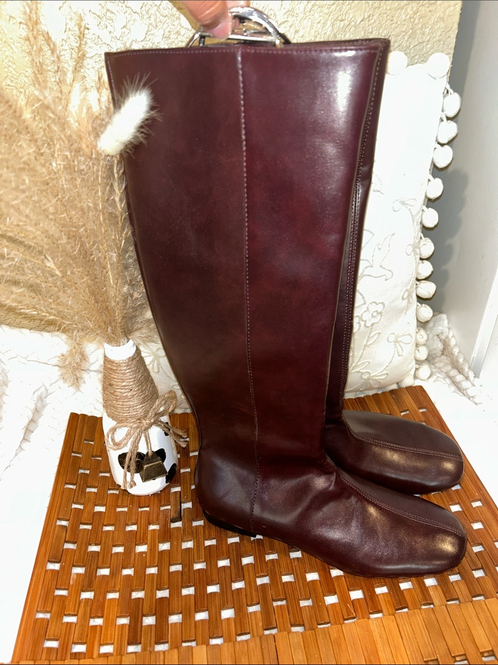 Tall Burgundy Leather Riding Boots